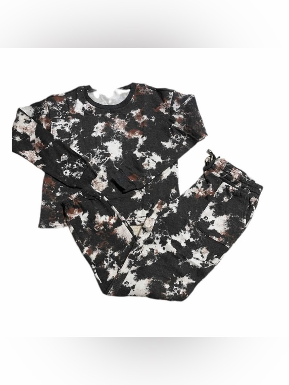 Lulu- Black Tie-Dye Pajama Set with Brown Accents